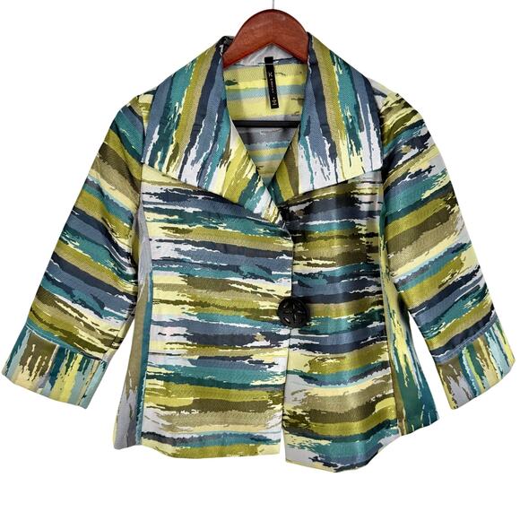 IC COLLECTION Jackets & Blazers - IC by Connie K Sz Small Green Wearable Art to Wear Blazer Blouse Shirt Top